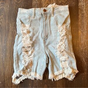 Fashion Nova Light Blue Distressed Jean Shorts